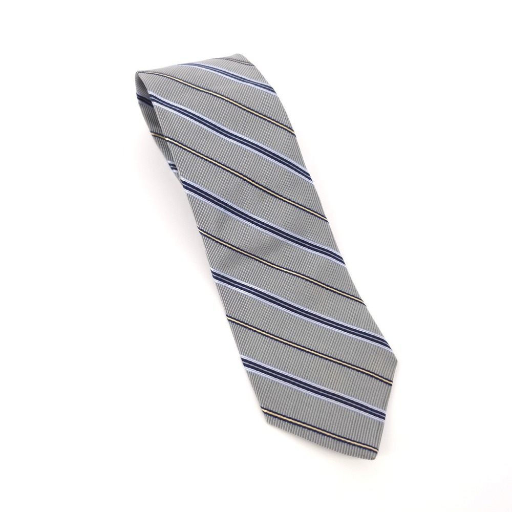 Brooks Brothers Makers and Merchants Mens Tie Silk Grey Navy Gold Repp Stripe - Picture 1 of 7